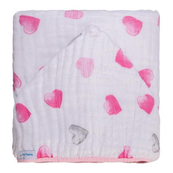 Imagem de Toalha de banho bebe com capuz baby joy soft estampada 80cmx90cm pct c/01un //coracoes