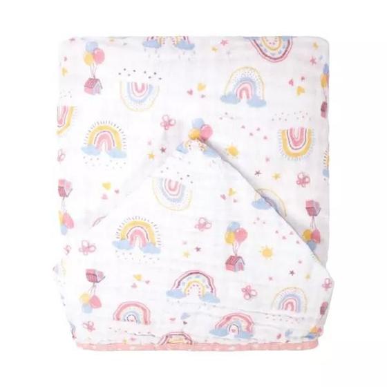 Imagem de Toalha de banho bebe com capuz bublim petit soft estampada 70cmx90cm pct c/01un //arco iris rosa