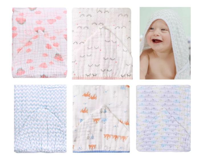 Imagem de Toalha De Banho Bebê Soft Fralda Estampada 1,05mx85cm Toalhão Meninas ou Meninos 100% Algodão