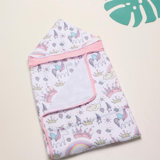 Imagem de Toalha De Banho Com Capuz Bebê Menina 100% Algodão Estampas