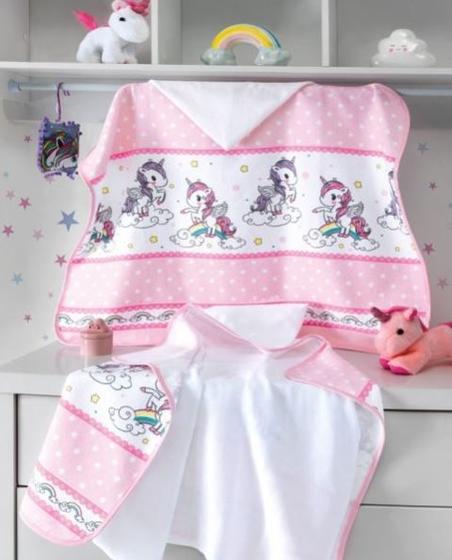Imagem de Toalha de Banho com Capuz e Fralda Unicornio Dohler