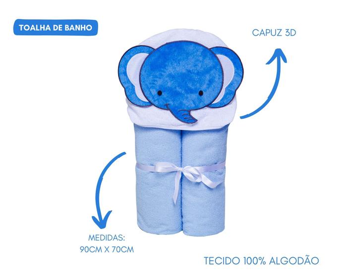 Imagem de Toalha de banho infantil bebê felpuda com capuz 3d-enxoval - papi