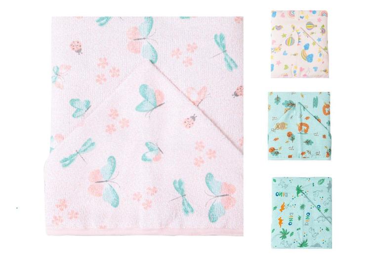 Imagem de Toalha de Banho Infantil Bebe Felpuda Com Forro Fralda e Capuz 100% Algodão 90cmx70cm Estampada Ideal Enxoval