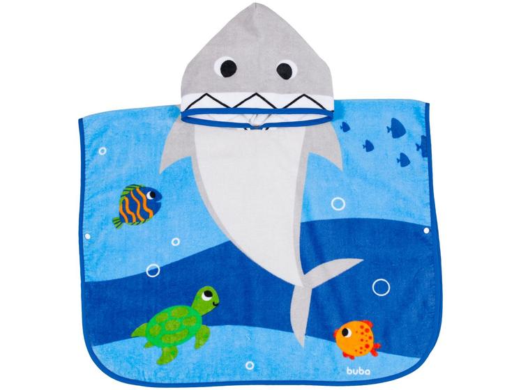 Imagem de Toalha de Banho Infantil Buba 100% Algodão com Capuz Poncho Tubarão Azul