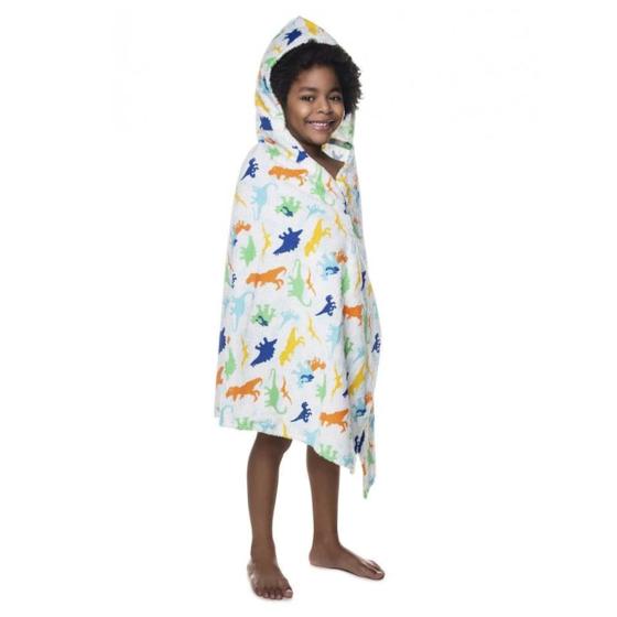 Imagem de Toalha De Banho Infantil Com Capuz Felpuda Macia Algodão Diverssauro 70cm x 1,30m Lepper