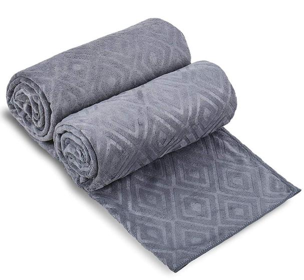 Imagem de Toalha de Banho JML Microfibra 30x60cm - Estampa Diamond Cinza - Pacote com 2