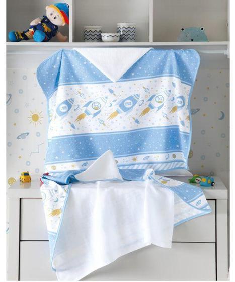 Imagem de Toalha de Banho P/ Bebê - Estampada - Foguete - C/ Fralda - C/ Capuz - Dohler