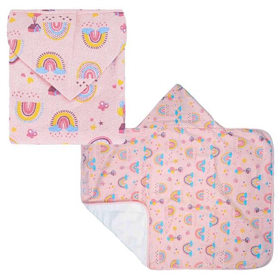 Imagem de Toalha De Banho Para Bebê Estampada Com Capuz Forro De Fralda 67X90 - Incomfral Bublim