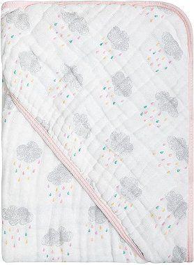 Imagem de Toalha De Banho para Bebê Fralda Soft Com Capuz Estampada 80Cm X 80Cm - Chuvinha Rosa