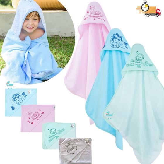 Imagem de Toalha de Banho para Bebe Menino Menina Com Capuz Estampada Silk Bebê