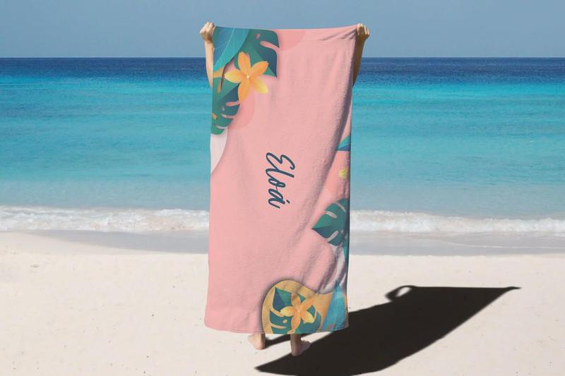 Imagem de Toalha de Banho Verão Praia Fundo Rosa Personalizado Nome Eloá