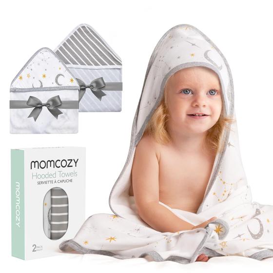 Imagem de Toalha de Bebê Momcozy com Capuz Starry Sky (35x35in) - Pacote com 2 - 100% Algodão