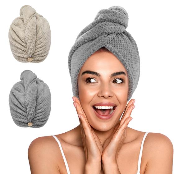 Imagem de Toalha de Cabelo YFONG - Super Absorvente e Secagem Rápida (Pacote com 2)