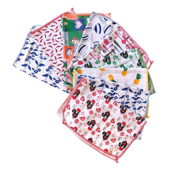 Imagem de Toalha de Chá Felpudo Estampado com Viés 75x75 5 Unidades