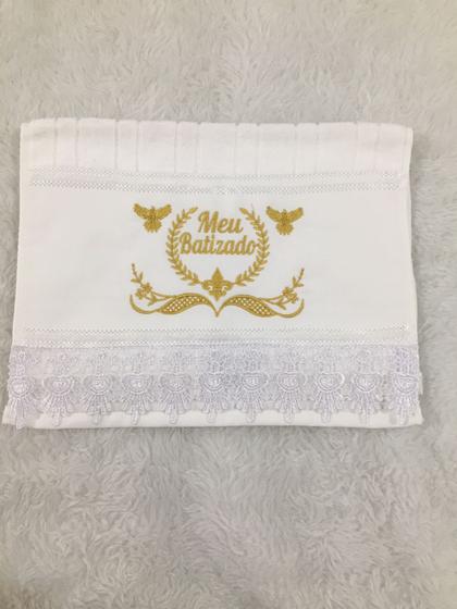 Toalha de lavabo Branca Bordada Meu Batizado - DaniBordados Imagem de Toalha de lavabo Branca Bordada Meu Batizado