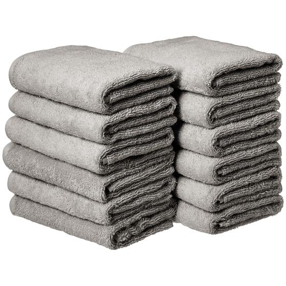 Imagem de Toalha de mão Amazon Basics de algodão absorvente 16x26 cm cinza, pacote com 12