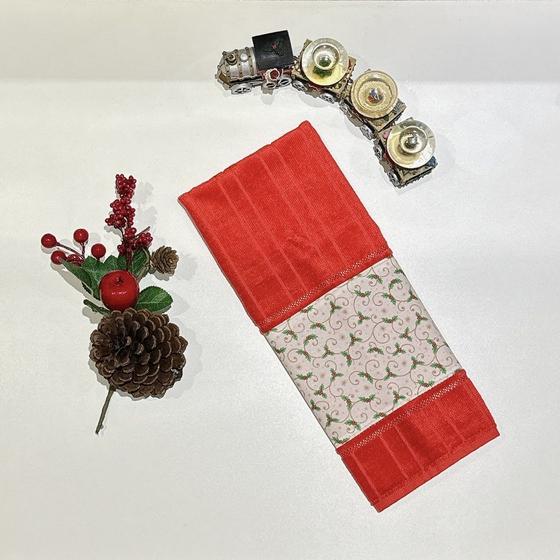 Imagem de Toalha de Mão Lavabo Estampada Bordada Natal Presente Vermelha Branca 100% algodão