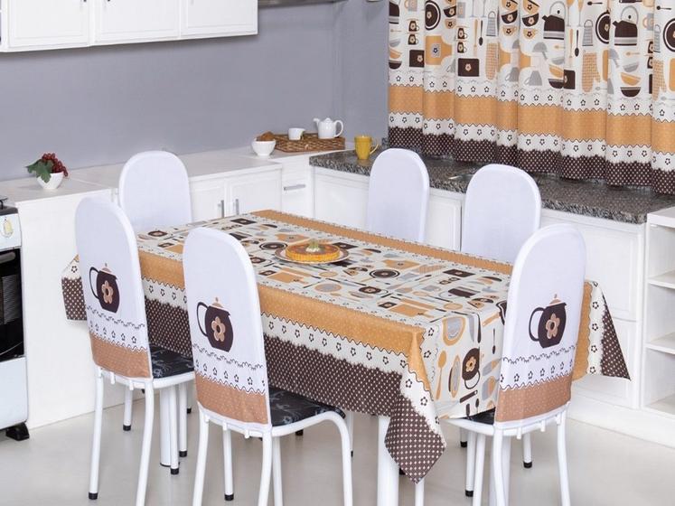 Imagem de Toalha de Mesa 10 Cadeiras 3,00 x 1,40 Mesa Posta Cozinha Sala de Jantar Oxford Estampada