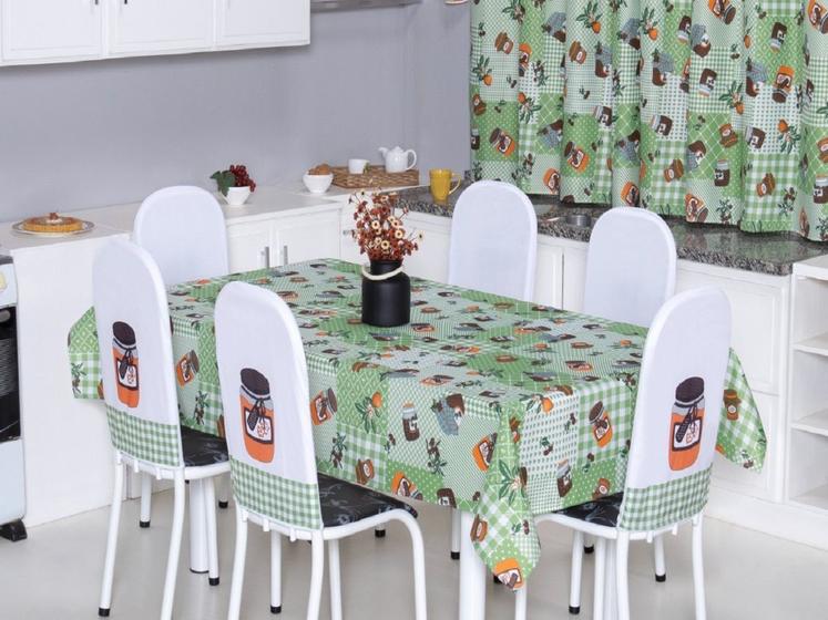 Imagem de Toalha de Mesa 4 Lugares 1,40 x 1,40 Cozinha Copa Sala de Jantar Oxford Estampa Pote de Doce Verde
