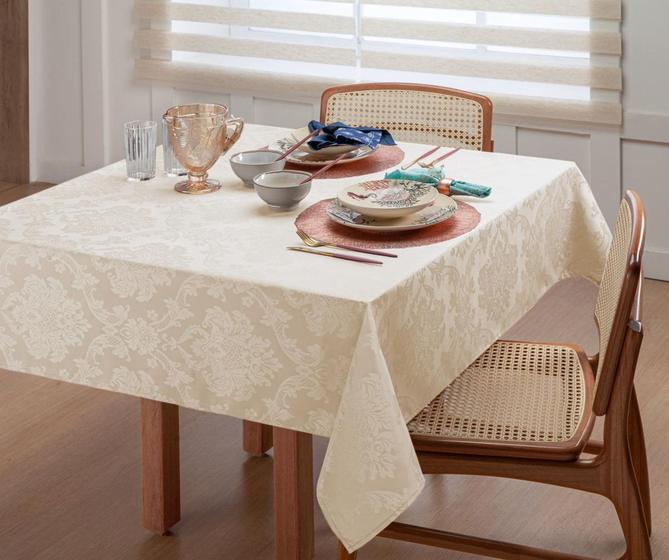 Imagem de Toalha De Mesa 4 Lugares Quadrada - Tecido Jacquard Rústico Cinza