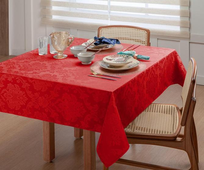 Imagem de Toalha De Mesa 6 Lugares Cor Vermelho Jacquard 2.20M Natal