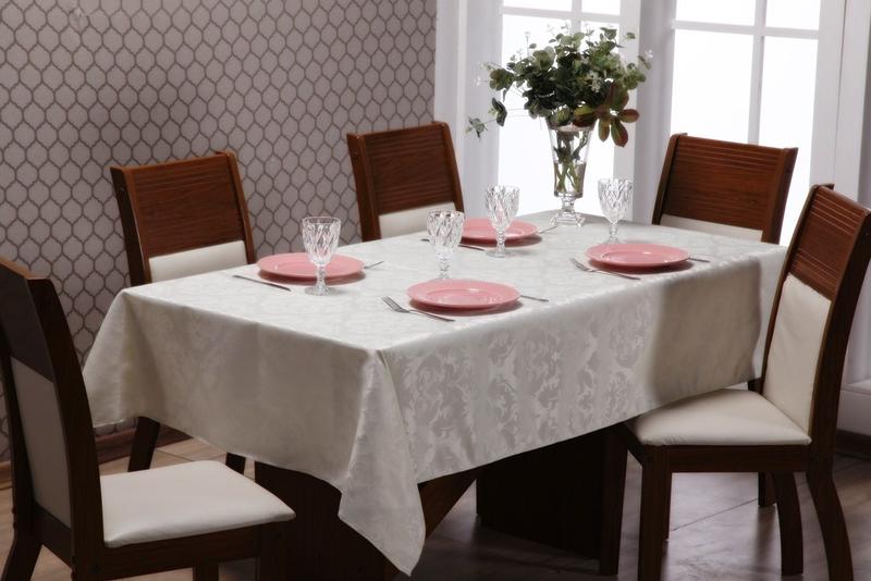 Imagem de Toalha de Mesa 6 Lugares Sala de Jantar Jacquard Lisa 2,50m x 1,40m