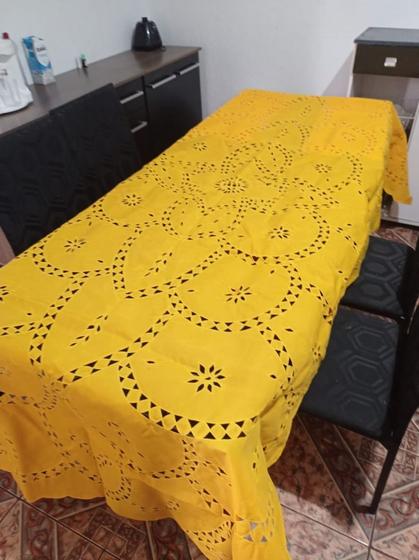 Imagem de Toalha De Mesa Bordados Do Nordeste Amarela com Bordado Amarelo Mesa De 8 Lugar