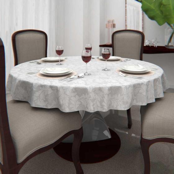 Imagem de Toalha De Mesa Branca 4 Lugares Redonda Jacquard 1,40M