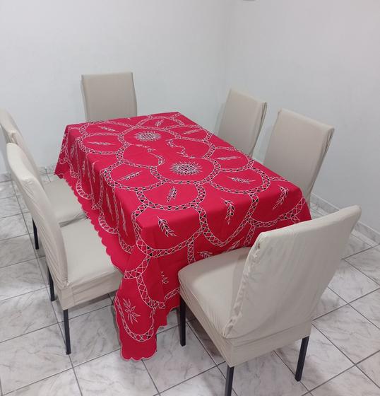 Imagem de Toalha De Mesa De 6 Cadeiras Bordado Caseado Rechilieu Mts 2,25x1,45