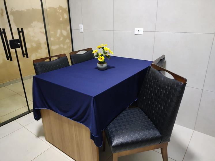 Imagem de Toalha de Mesa de Cozinha Copa Sala de Jantar 12 Lugares 4,50m x 1,40m Malha Gel Azul Marinho