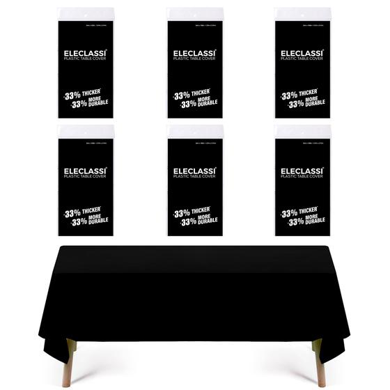 Imagem de Toalha de mesa de plástico Eleclassi preta, pacote com 6, retângulo de 137x274cm
