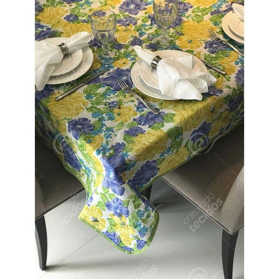 Imagem de Toalha de Mesa em Gorgurinho Floral Amarelo, Azul e Verde