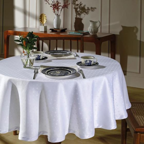 Imagem de Toalha de Mesa - Jacquard Requinte II - Floral - Branco - Redonda - 4 Lugares - Dohler