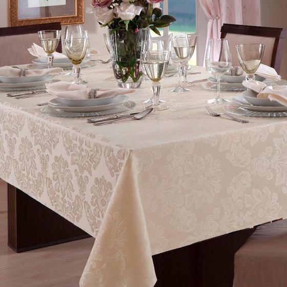 Imagem de Toalha de mesa jacquard retangular 6 lugares marfim