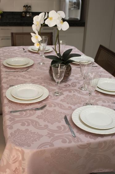 Imagem de Toalha de Mesa Jacquard Retangular Glamour Luxo 3,50x1,35 - 12 Lugares - Rosê