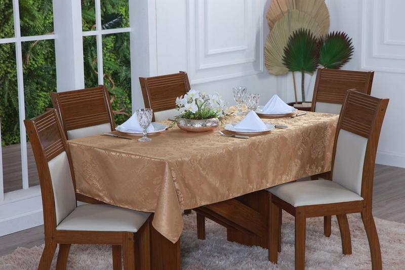 Imagem de Toalha de Mesa Posta 10 Cadeiras Jacquard Lisa 3,00m x 1,40m Cáqui Caramelo