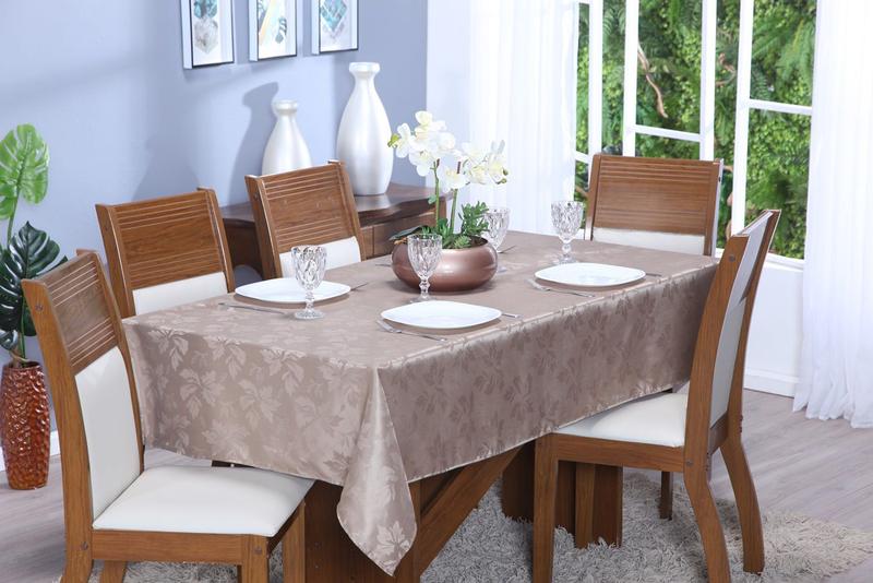 Imagem de Toalha de Mesa Posta 4 Cadeiras Jacquard Lisa 1,50m x 1,40m Cáqui Cappuccino