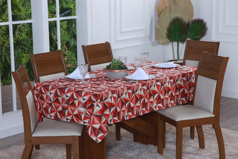 Imagem de Toalha de Mesa Posta 6 Cadeiras Jacquard Estampada 2,50m x 1,40m Geométrico Vermelho