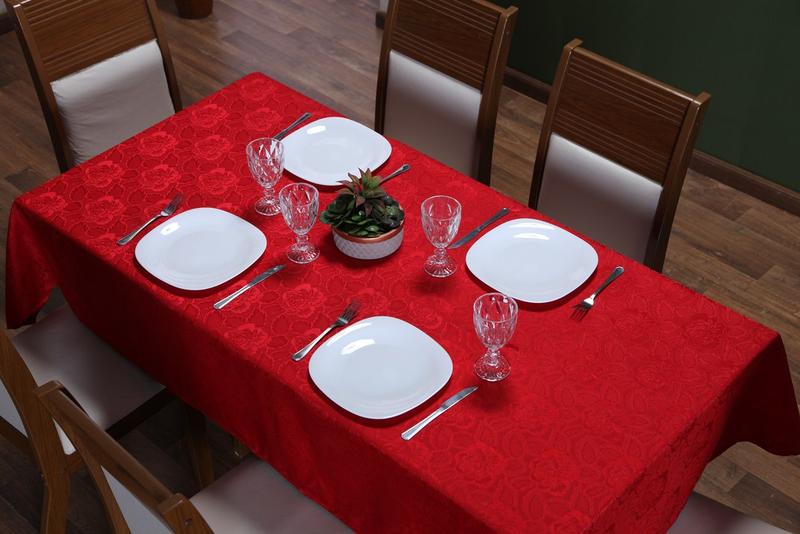 Imagem de Toalha de Mesa Posta 6 Cadeiras Jantar Festas Fim de Ano Natal 2,00m x 1,40m Vermelha