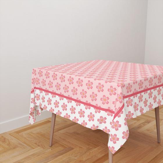 Imagem de Toalha De Mesa Quadrada 4 Lugares Tecido Oxford Florzinhas Rosa TL20 - 140x140cm