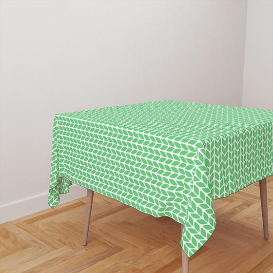 Imagem de Toalha De Mesa Quadrada 4 Lugares Tecido Oxford Folhas Verde e Branco TL98 - 140x140cm