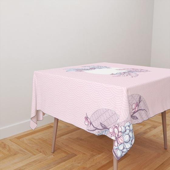 Imagem de Toalha De Mesa Quadrada 4 Lugares Tecido Oxford Pavão Dupla Rosa TL225 - 140x140cm