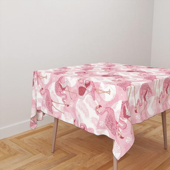 Imagem de Toalha De Mesa Quadrada 4 Lugares Tecido Oxford Tons de Rosa Flamingos TL226 - 140x140cm