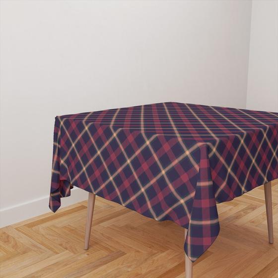 Imagem de Toalha De Mesa Quadrada 4 Lugares Tecido Oxford Xadrez Diagonal Azul Escuro, Vermelho e Amarelo TL46 - 140x140cm