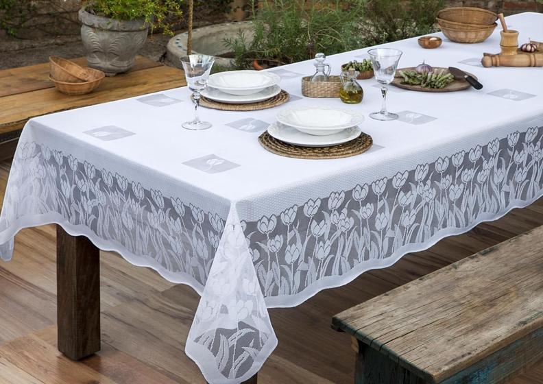Imagem de Toalha De Mesa Quadrada Em Renda Trabalhada Tulipas 1,60M