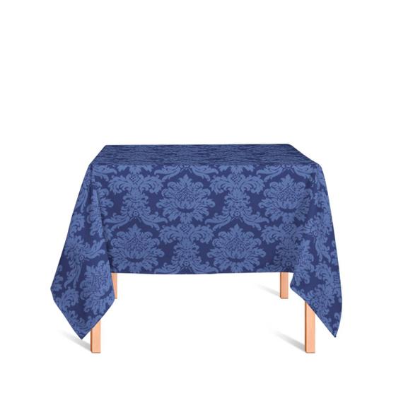 Imagem de Toalha de Mesa Quadrada em Tecido Jacquard 100% Poliéster Medalhão Azul Marinho