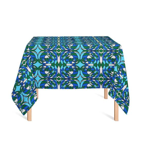 Toalha de Mesa Quadrada em Tecido Jacquard Estampado Abstrato Azul Menor preço em Toalha de Mesa Quadrada em Tecido Jacquard Estampado Abstrato Azul