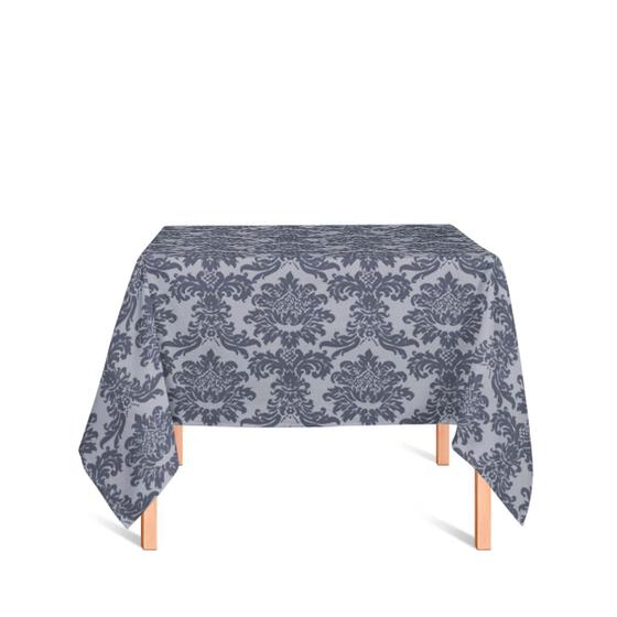 Imagem de Toalha de Mesa Quadrada em Tecido Jacquard Preto Acinzentado e Prata Medalhão Tradicional