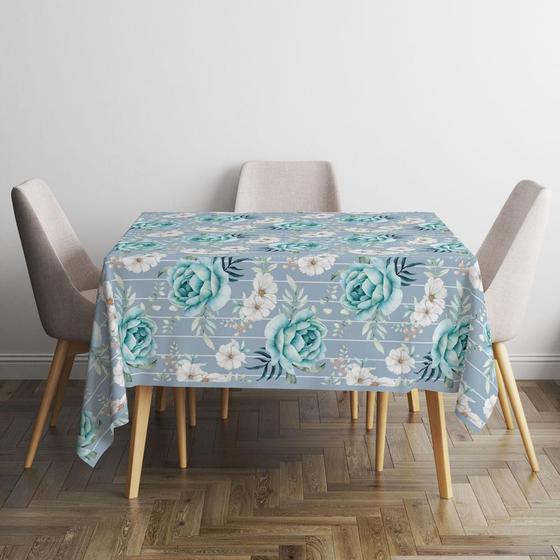 Imagem de Toalha De Mesa Quadrada Estampa Floral Tecido Oxford 140Cm