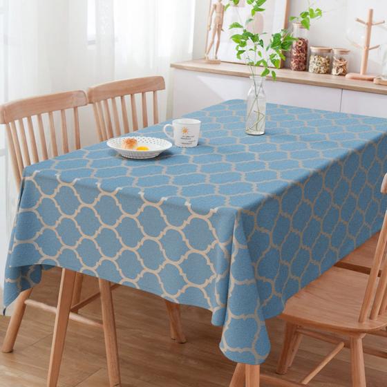 Imagem de Toalha de Mesa Quadrada Jacquard Colméia Azul e Dourado 4 Lugares